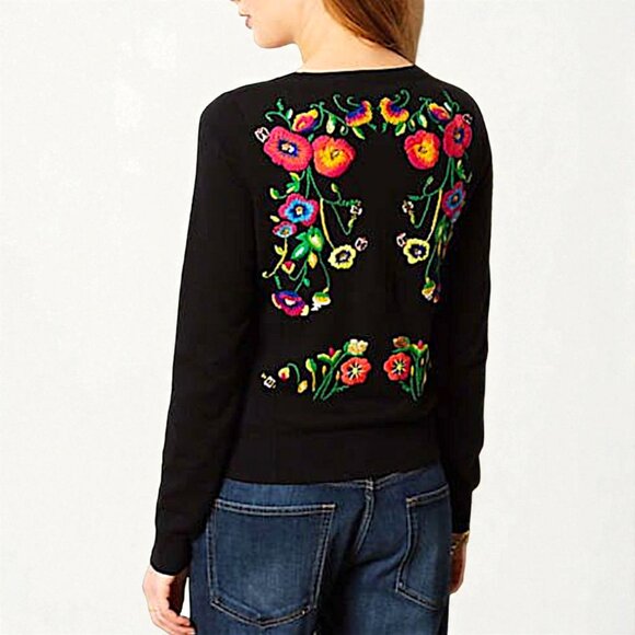 Anthropologie HWR cashmere blend floral multicolour embroidered cottage cardigan - Picture 1 of 12